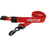 red visitor pre printed lanyard with plastic hook and breakaway