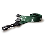 green first aider pre printed lanyard with plastic hook and breakaway
