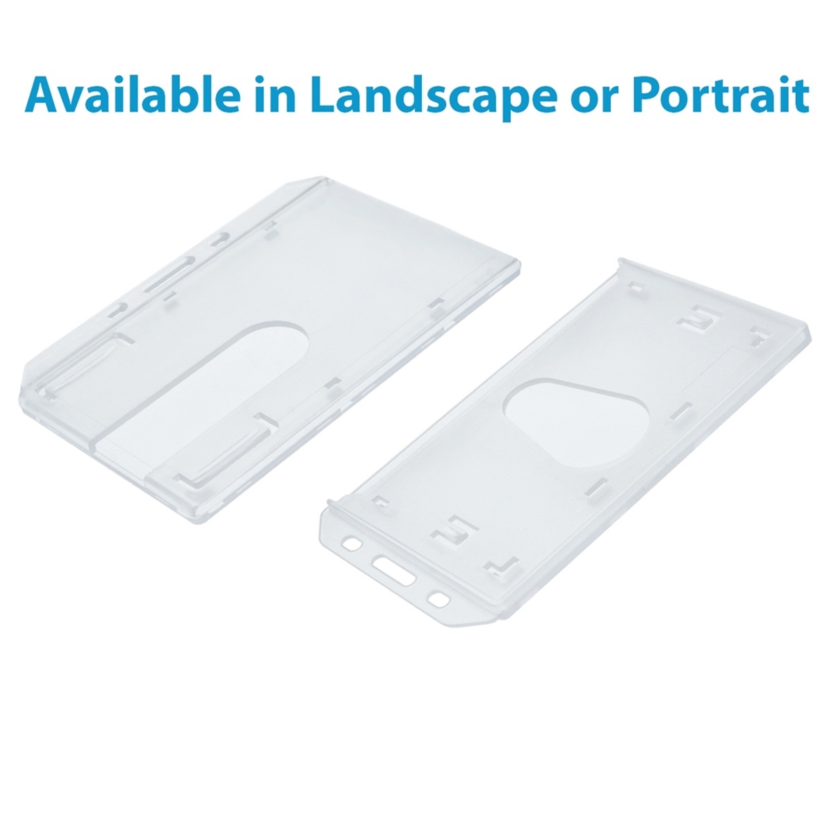 clear enclosed single id card holder with thumb slot in both landscape and portrait postitions